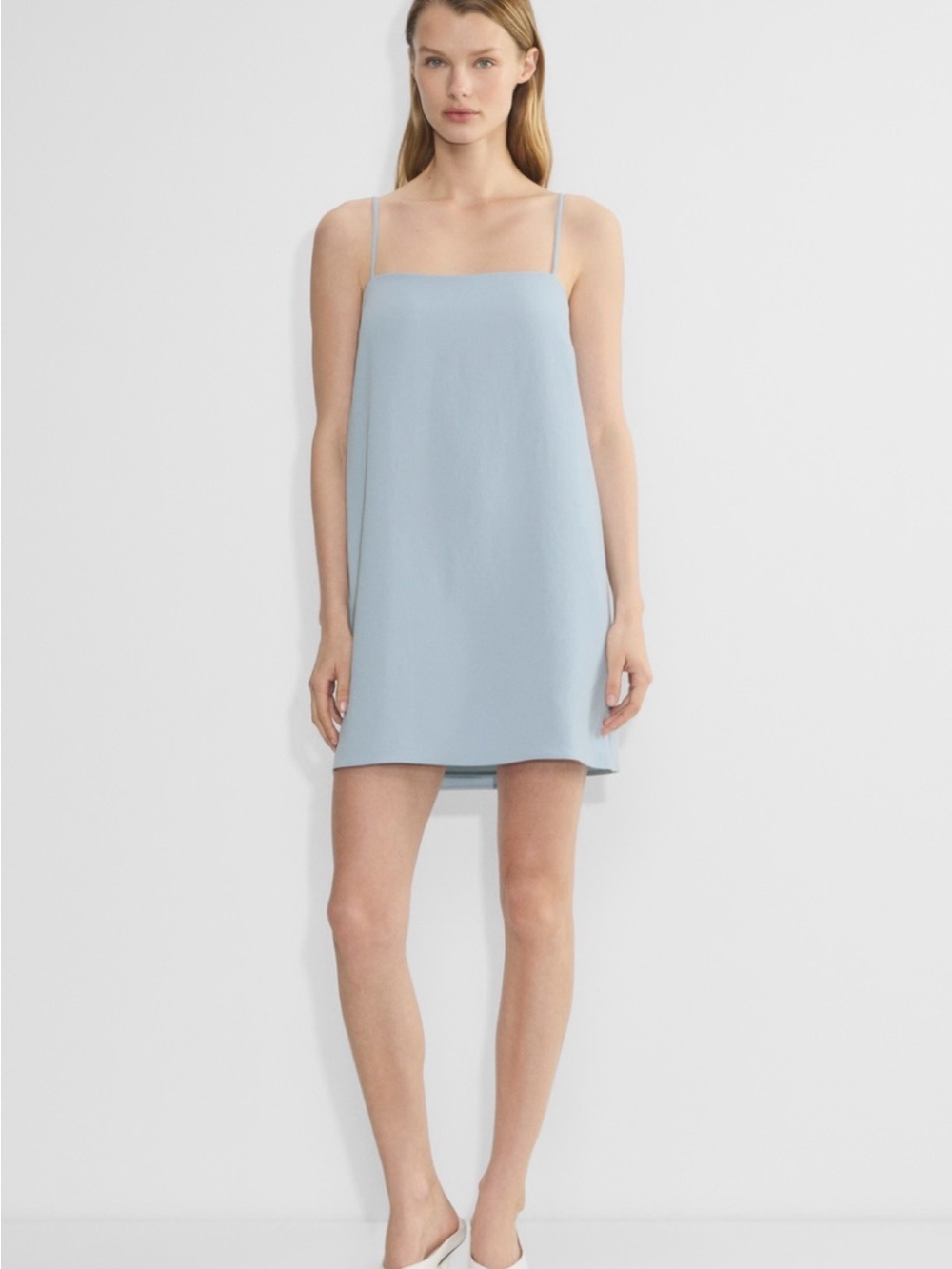 Wilfred Aritzia Sz S Baby Blue Renewal Crepette Square Neck Mini Shift Dress